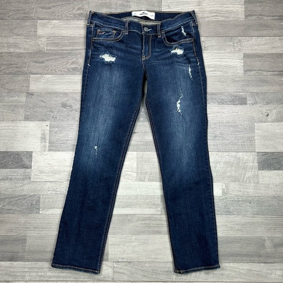 Hollister Dark Wash Distressed Ankle Denim Jeans - Picture 1 of 6